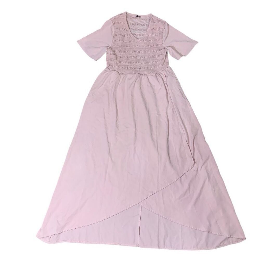 Zattcas Womens Size Large‎ Maternity Maxi Dress Pink Lagenlook Smocked Bodice